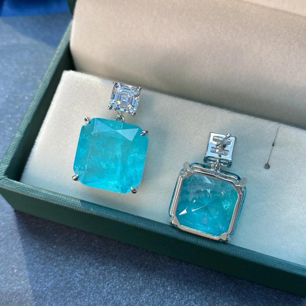 925 Silver Paraiba Tourmaline Gemstone Drop Earrings - Picture 5 of 5
